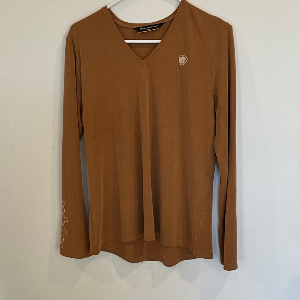 Elegant Tan Long Sleeve V-Neck Top